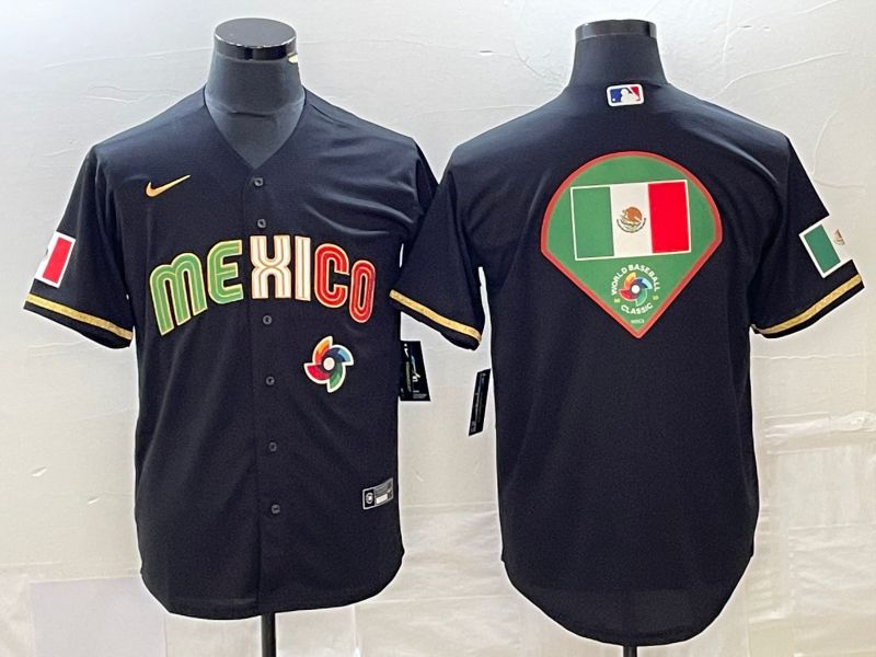 Men 2023 World Cub Mexico Blank Black gold Nike MLB Jersey9->more jerseys->MLB Jersey
